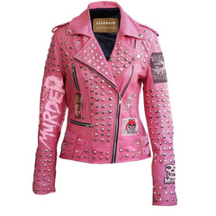 Pyramid Studwork Women Clothing, Punk Rock Handcrafted Jacket, Misfit Patches Gothic, Steamapunk Studded Women, Brando Leather Party Outfit,