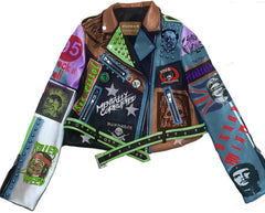 Multi Tone Punk Rock Men's Fashion, Killer Weed Leather Patches, Motorbike Belted Jacket, Handcrafted Guevara Gothic, Studded Men Outfit,