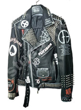 Brando Handmade Steampunk Heavy Metal Studded Real Leather Gothic Patches printing Party Leather Jacket
