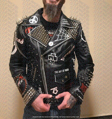 Personalized Men's Multi-Studded Premium Leather Biker's Patches Gothic Steampunk Fashion Brando Jacket