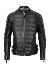Bomber Black Color Gothic Jacket, Men's Silver Studded Personalized Jacket, Handmade Motorbike Punk Fashion Jacket