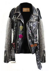 Patchwork Rivets Studs Clothing Men, Heavy Metal Pyramid Studded, Adicts Rock Fashion Jacket, Badges Pin and Studs, Leather Outer Wear,
