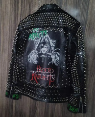 Sex Pistols Inspired Leather Jacket, Silver Studded Patches, Punk Rock ‘Not Dead Born to Lose Live to Win’ Jacket, Rebellious Rocker Fashion