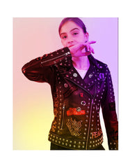 Women’s Gothic Punk Leather Jacket – Chaos UK, Misfits & Sex Pistols Patches, Studded Patchwork Moto Fit, Custom Clubwear