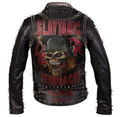 Spiked Leather Jacket Custom Made with Iconic Band Patches And Pin Button Badges
