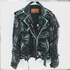 Punk Rock Patches Biker's Handmade, Blade Runner Studded Gothic Jacket, Rivets Studwork, Metal Solid Studs And Spikes, Patches Jacket,