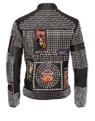 Patchwork Fashion Motorbike Halloween, Black Slim Steampunk Gothic, Cow Leather Studded Jacket, Bride Of Frankenstein Clothing For Men,