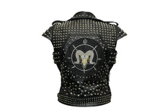 Black Goat Head Studded Leather Vest for Men Alternative Metal Biker Fashion, Men's Black Leather Vest, Conical Studs Bikers Vest, Goat Vest