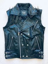 HANDMADE Long Spiked Studded Leather Jacket and Vest Two in One Removable Sleeves Mens Full Black Punk Silver Zipper Jacket Vest Studs Spike