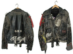 Men's Cone Studded Waist Belted, Biker's Fashion Citizen Fish Leather Jacket, Sex Pistol Misfit Patches, Personalized Gothic Jacket,
