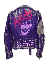 Regal Purple Studded Leather Jacket Heavy Spiked Steampunk Biker Iconic Patches & Custom Design
