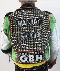 Heavy Metal Cone Studded Patches Jacket, Men's Bikers Personalized Steampunk Jacket, Customize Brando Motorcycle Gothic Belted Jacket,