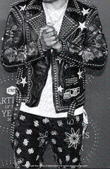 Men White and Silver Patches Studded leather jacket, Punk Fashion Pure Leather Motorcycle Brando Patches Jacket