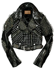 Patches Leather Men's Outfit, Handcrafted Steampunk Spiked, Bauhaus Motorbike Gothic Jacket, Rivets Studs Fashion, Brando Belted Wear,