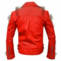 Red Spiked Leather Jacket Punk & Steampunk Biker Style with Metal Studs