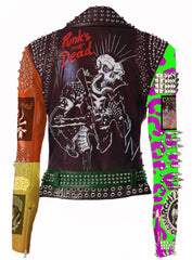 Women's Patches Heavy Studded Punk Rock, Multicolor Punk's Not Dead Jacket, Biker's Lemmy The Punisher Leather Steampunk, Gothic Jacket,