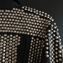 Stylish Black Gothic Jacket, Men's Silver Studs Cowhide Leather Jacket, Handmade Round Studs Jacket, Bikers Punk Jacket,