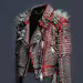 Maroon Red Full Punk Silver Long Spiked Studded Leather Brando Jacket, Tribal Rock Punk Gothic, Rockers Clothing, Steam Punk Clothing Jacket