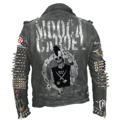 Punk Rock Leather Jacket – Downstroy, Mooca Caboel & Deadly Mosh Patches, Spiked Steampunk Moto Fit, Handmade Biker Style