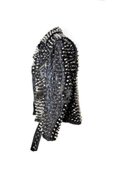 Studded Fashion Jacket Punk Women's Cow Leather, Silver Heavy Metal Spiked Stud Work, Biker Slim Fit Jacket, Studded biker Jacket, Spiked