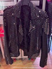 Studded Genuine Leather Jacket Shoulder Epaulettes Punk Men Fashion