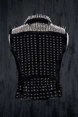 Bikers Leather Vest Jacket, Handmade Spiked Punk Vest, Men Belted Vest, Personalized Motorbike Brando Zipper Heavy Studs Vest,