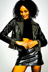 Women’s Studded Punk Biker Jacket – Handmade Cowhide Leather with Spikes, Gothic Party Outfit, Custom Moto Fit