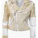 Man White Leather Jacket, Steampunk Clothing Golden Studded Punk Jacket, Men’s Biker Jacket, Gold Studs Cowhide Leather, Men Studded Golden