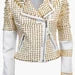 Woman White Leather Jacket, Steampunk Clothing Golden Studded Punk Jacket, Women’s Biker Jacket, Gold Studs Cowhide Leather, Studded Golden