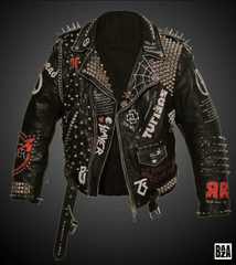 Customized Black Men's Multi - Studded Leather Punk Rock Jacket, Gothic Patchwork Fashion, Biker's Coat, Party Wear Gothic Steampunk Fashion Brando Coat - Leather Admirer
