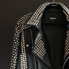 Stylish Black Gothic Jacket, Men's Silver Studs Cowhide Leather Jacket, Handmade Round Studs Jacket, Bikers Punk Jacket,