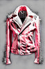 Blush Barricade Petal-Pink Punk Jacket with Bullet Spikes, Lapel Collar Studs & Six-Button Side Zip Hybrid
