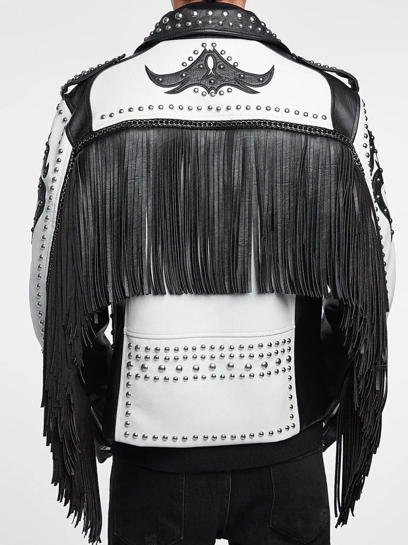 Two Tone Fringes Punk Fashion, Women's Handmade Studwork, Biker's Jacket, Wrestler Style, WWE Biker's Clothing, Studded Jacket For Ladies,