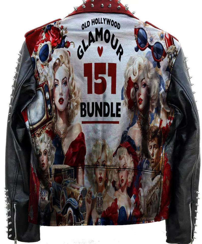 Old Hollywood Punk Style, Spikes Studs Leather, Marilyn Monroe Jacket, Discharge Patch Fashion, Distiller Party Wear, Misfit Studwork Gothic