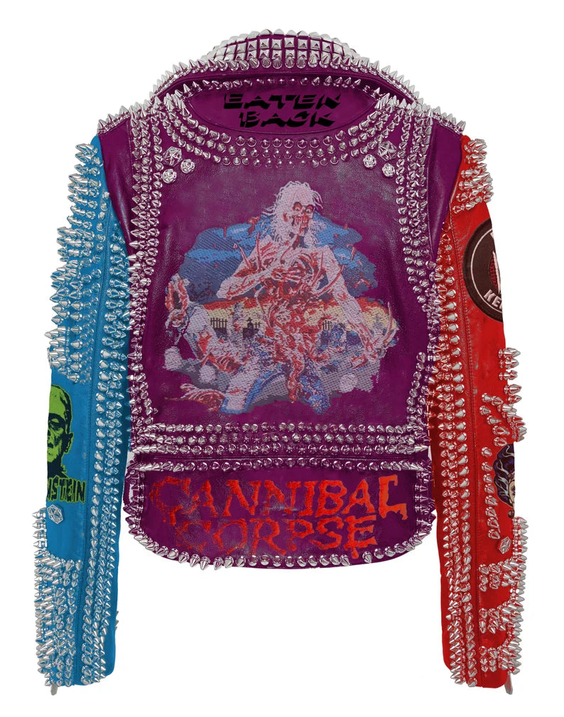 Bride of Frankenstein Gothic Patches Jacket, Steampunk Studded with Dead Kennedy, Punk Rock Biker's Handmade Fashion, Spike Leather Jacket,