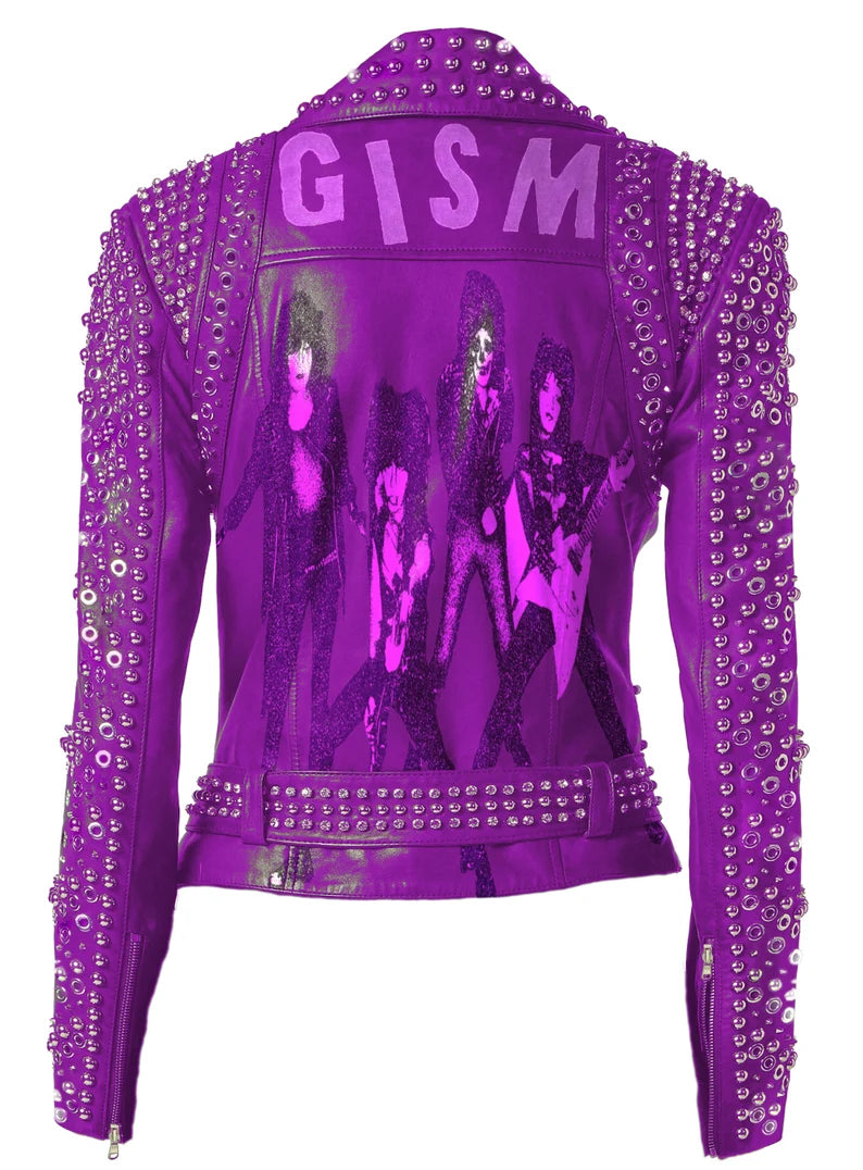 Biker's GISM Studded Fashion Leather, Women's Misfit Punk Rock Appendix Patches Jacket, Motorbike Club Wear, Personalized Jacket,