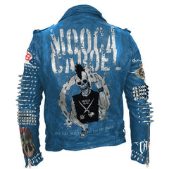 Pin Badges And Spiked Steampunk Gothic, Men's Mooca Caboel Patches Leather Wear, Studded Fashion Deadly Mosh Punk Rock, Biker's Jacket,