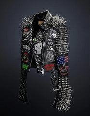 Customized Spiked Steampunk Leather Jacket Men, Dead Kennedy Gothic Brando, Rivets Studded The Adicts Outer Wear, Men Deadly Mosh - Leather Admirer