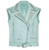 Frostbite Mint Green Vest Jacket Silver Spike Embellished Brando Biker Style with Customizable Design