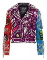 Bride of Frankenstein Gothic Patches Jacket, Steampunk Studded with Dead Kennedy, Punk Rock Biker's Handmade Fashion, Spike Leather Jacket,