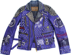 Steampunk Studded Patches Outfit For Men, Punk's Not Dead Cow Skin Leather, Spiked Scorpion Metal Work Jacket, Cannibal Corpse Gothic Style,