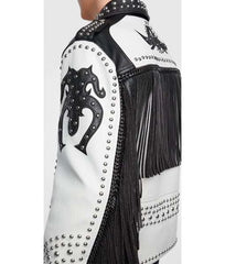 Two Tone Fringes Punk Fashion, Women's Handmade Studwork, Biker's Jacket, Wrestler Style, WWE Biker's Clothing, Studded Jacket For Ladies,