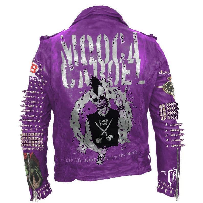 Biker's Purple Mooca Caboel Gothic Fashion, Steampunk Studded Cow Leather Jacket, Heavy Metal Studs Deadly Mosh, Men's Club Wear Jacket,