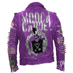 Biker's Purple Mooca Caboel Gothic Fashion, Steampunk Studded Cow Leather Jacket, Heavy Metal Studs Deadly Mosh, Men's Club Wear Jacket,