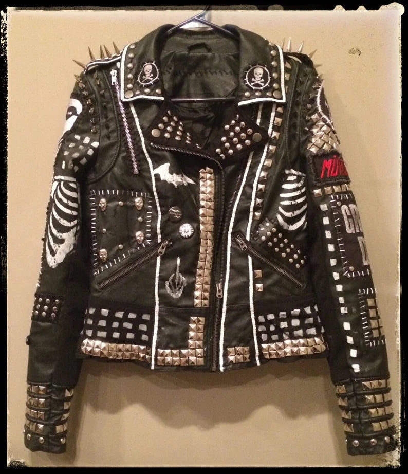 Gothic Personalized Jacket, Made To Order Bikers Patches Jacket, Genuine Leather Studded Jacket, Pyramid Studs Brando Long Spiked Jacket,