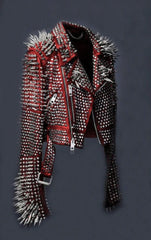 Women Spiked Steam Punk Studded Leather Jacket, Rockers Studded Jacket