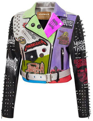 Gothic Clubwear Biker Jacket – Custom Metallica & Punk Rock Patches, Steampunk Studded Leather, Spiked Moto Fit