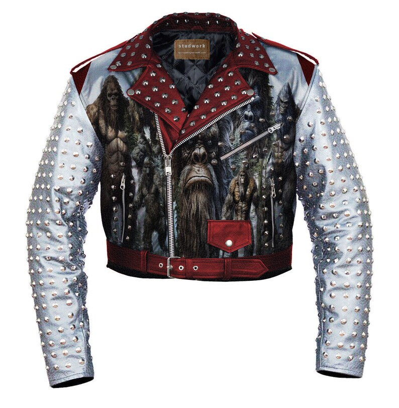 Climbing Apes Studwork Fashion, Gothic Bachelor's Jacket Leather, Patchwork Outfit Handmade, Spikes Cone Studs, Multi Color Jacket Men,