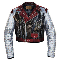 Climbing Apes Studwork Fashion, Gothic Bachelor's Jacket Leather, Patchwork Outfit Handmade, Spikes Cone Studs, Multi Color Jacket Men,