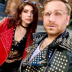 Rockers Men's Full Black Steam Punk Silver Spiked Gothic Studded Leather Brando Jacket